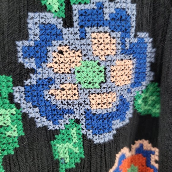 LoveStitch Black Boho Embroidered Dress Sz S Crochet Lace Straps Festival Style - Picture 5 of 11